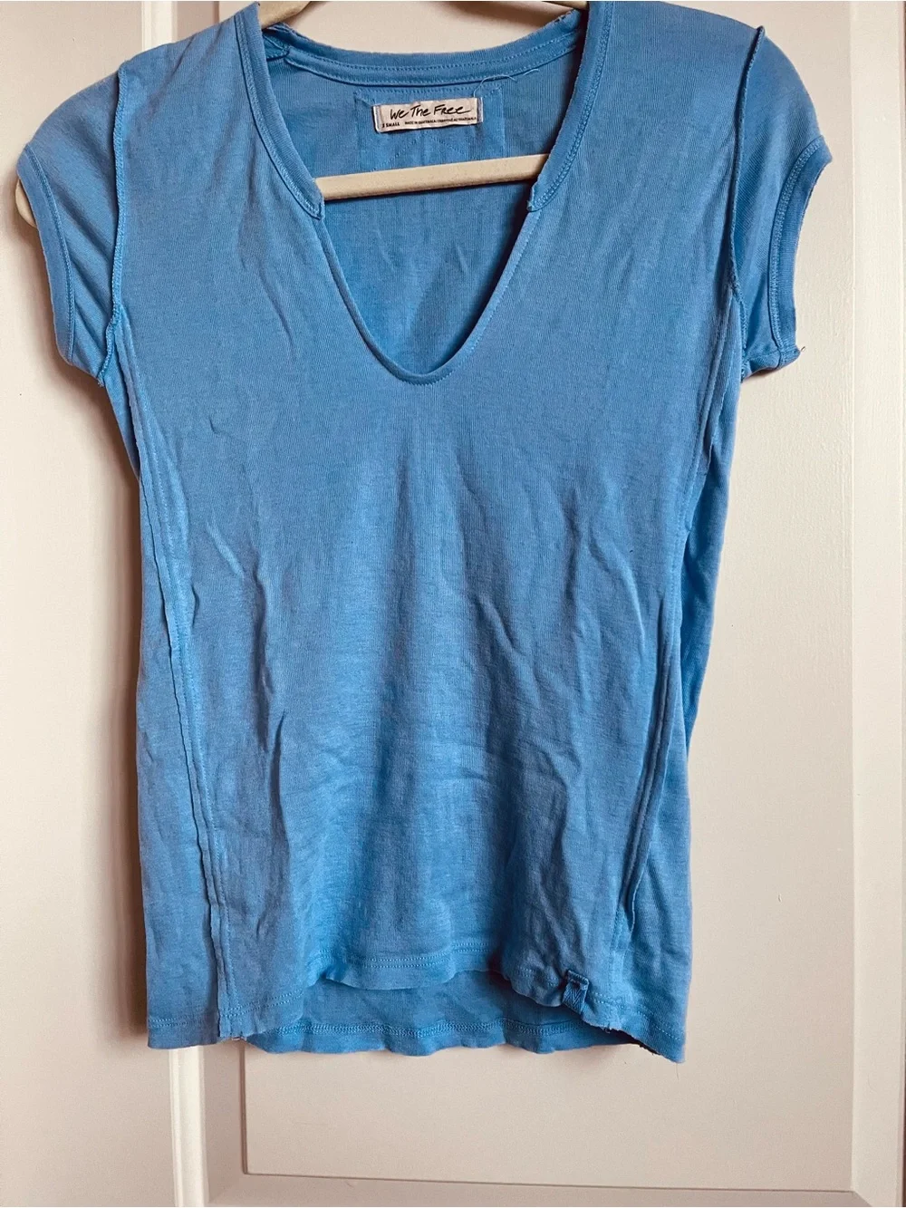 Free People Short Sleeve Scoop Neck Tee in Light Blue NWOT
